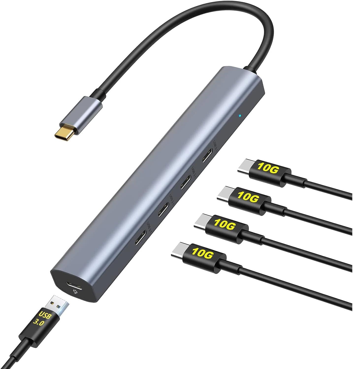 NR7 5in1 Type-C Hub to 4 Adet Type-C PD 60W Port 1 Adet USB 3.0 Port 10Gbps Veri Aktarım Hızı Alüminyum Kasa