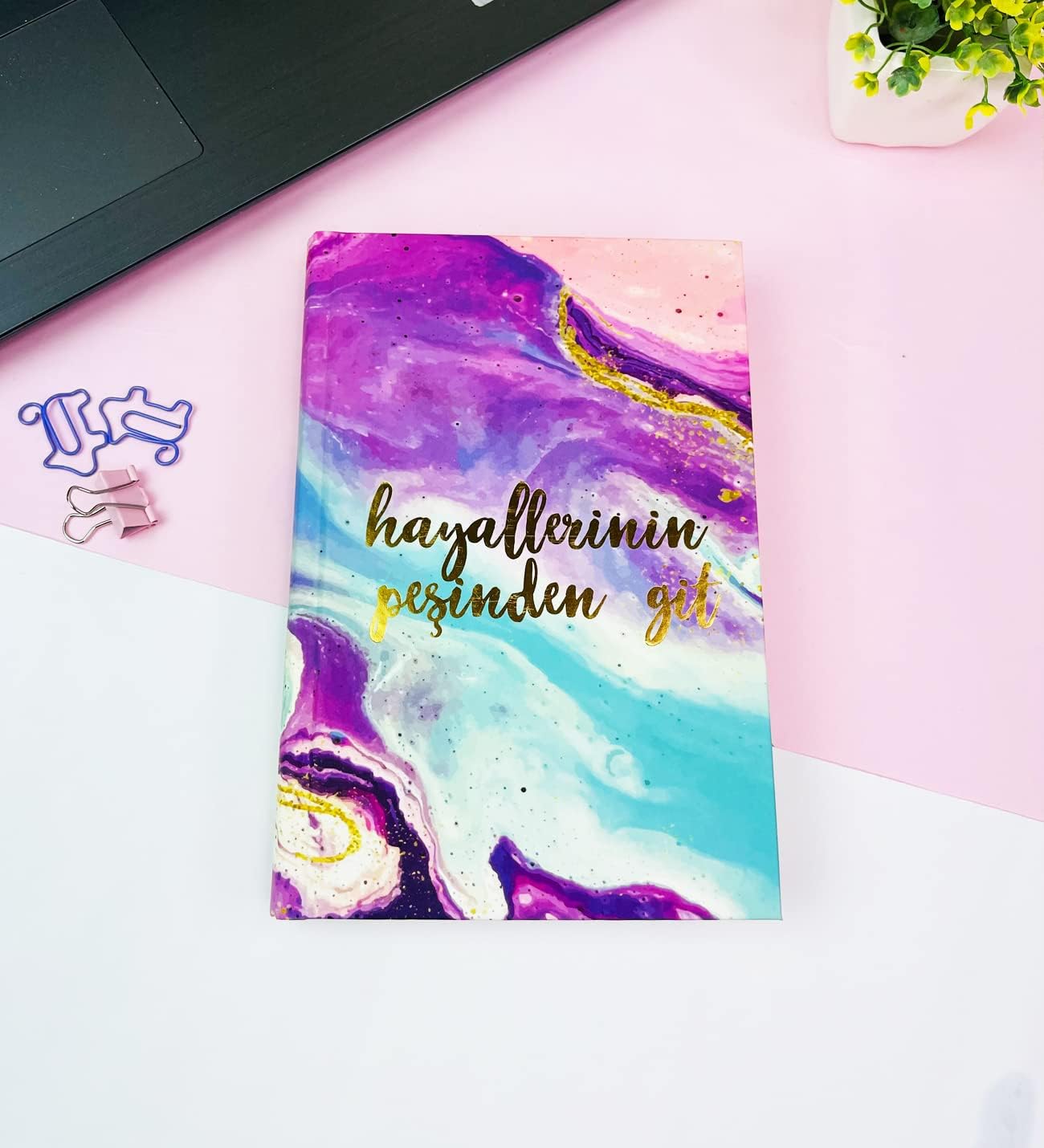 Hayallerinin Peşinden Git Tasarımlı Kalın Kitap Görünümlü Defter