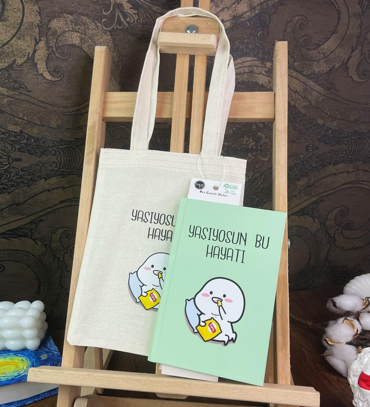 Yaşıyosun Bu Hayatı Kalın Kitap Görünümlü Defter Ve Bez Çanta Set