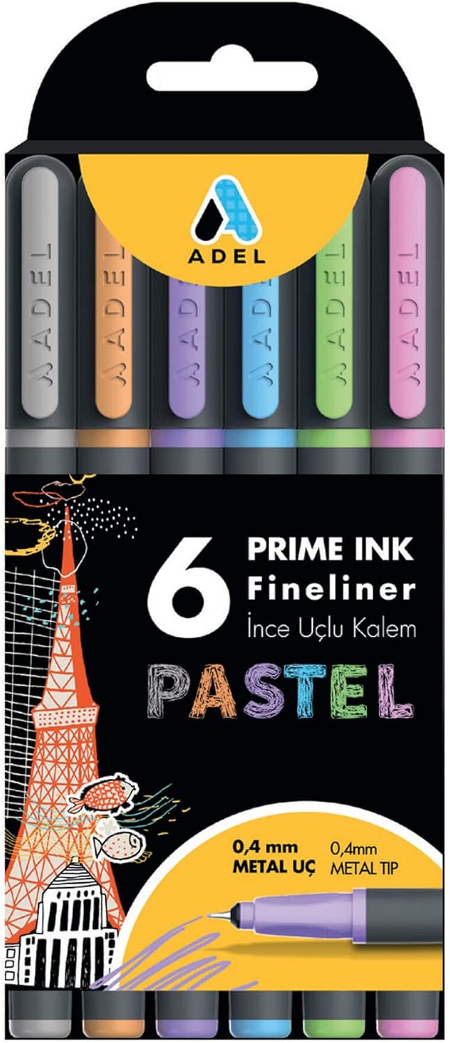 ADEL Prime Ink Fineliner 6'lı  Klasik İnce Uçlu Kalem