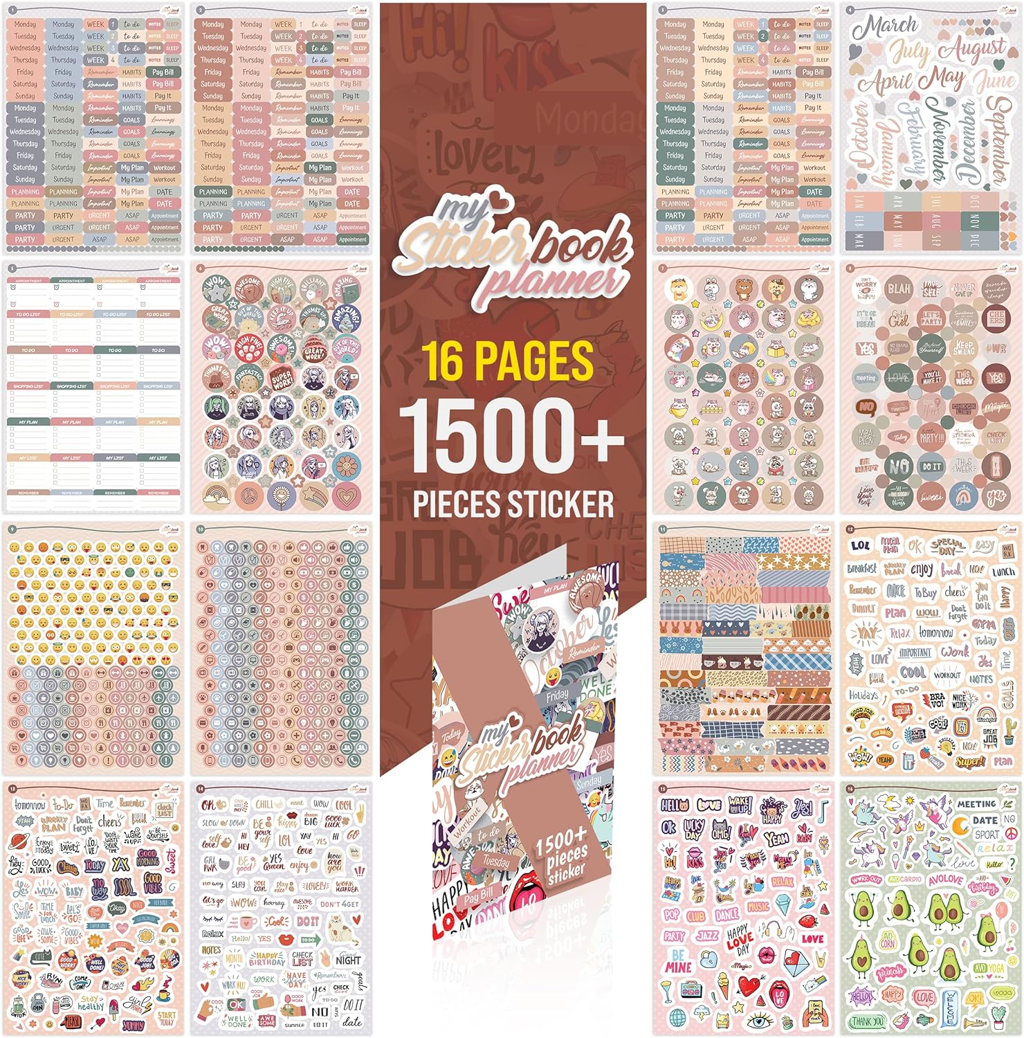 colortouch Planner Sticker Set - 1500+ Adet Çıkartma - Takvim, Ajanda, Günlük, Planlayıcı, Not Defteri, Journal için Düzenleyici Etiketler - Scrapbook Sticker - Stickeralbum - 3 Aylık Sticker Book