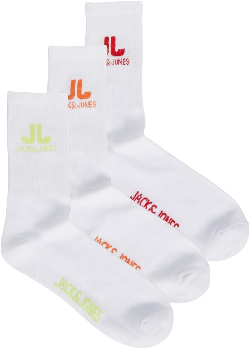 Erkek JACJJ LOGO TENNIS SOCK 3 PACK Çorap, Beyaz, Tek Beden