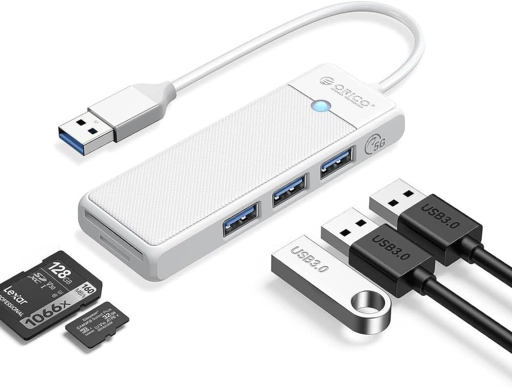 USB 3.0 to 3.0 TF SD Kart Okuyucu 3 Portlu USB 3.0 Çoklayıcı Adaptör Beyaz