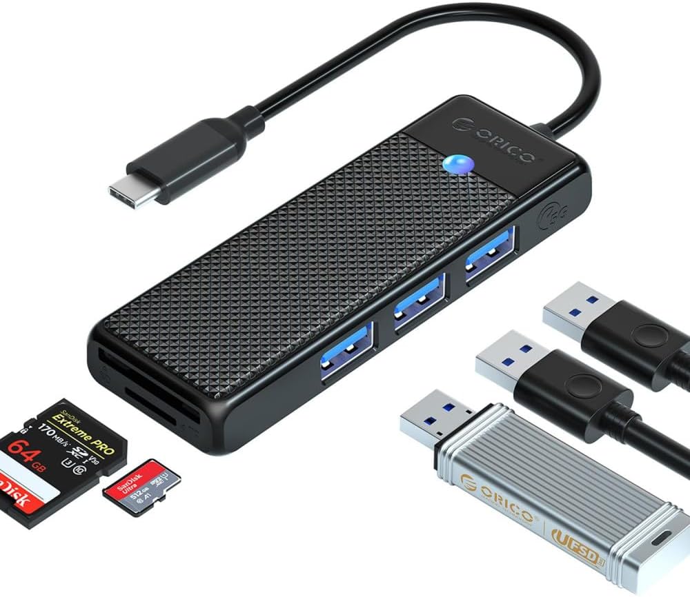 Type-C to 3.0 TF SD Kart Okuyucu 3 Portlu USB 3.0 Çoklayıcı Adaptör Siyah