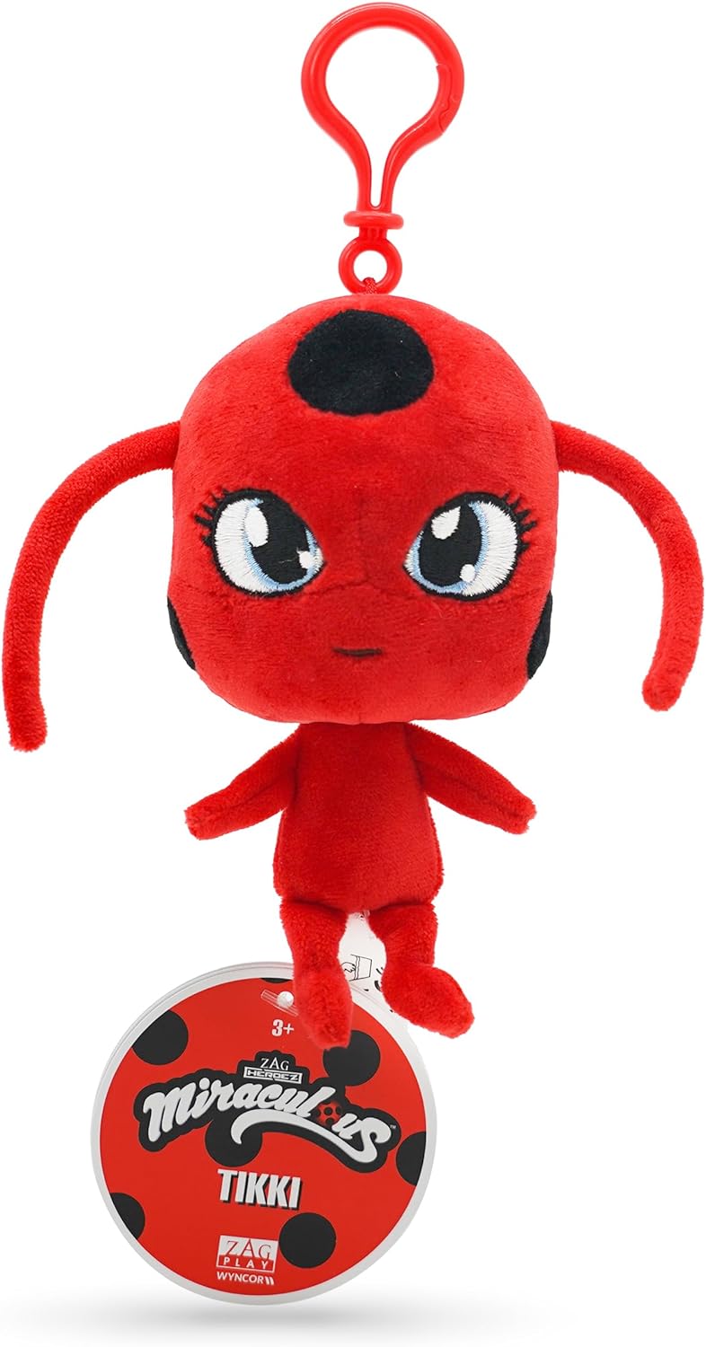 Miraculous Uğur Böceği - Kwami Lifesize Tikki, 5 inç Uğur Böceği Peluş Klipsli Oyuncaklar, Glitter Dikiş Gözleri ve Renk Eşleştirme Sırt Çantası Anahtarlık (Wyncor) ile Süper Yumuşak Koleksiyon