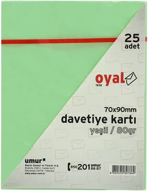 Renkli Dtiye Kartı, 7 x 9 cm, 25'li Paket, 80 gr , Yeşil