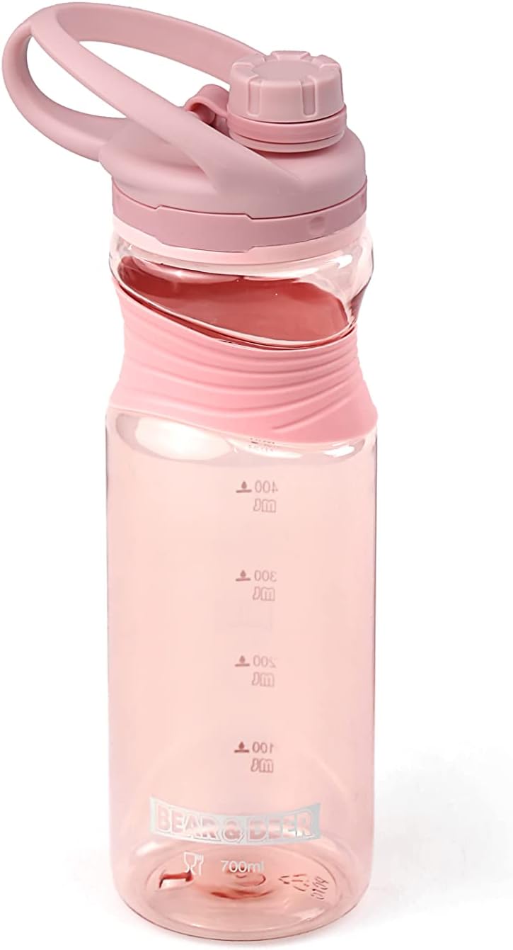 Bear&Deer Silikon Tutacaklı Şeffaf  Pembe Plastik Matara 700 Ml - MT0027-03