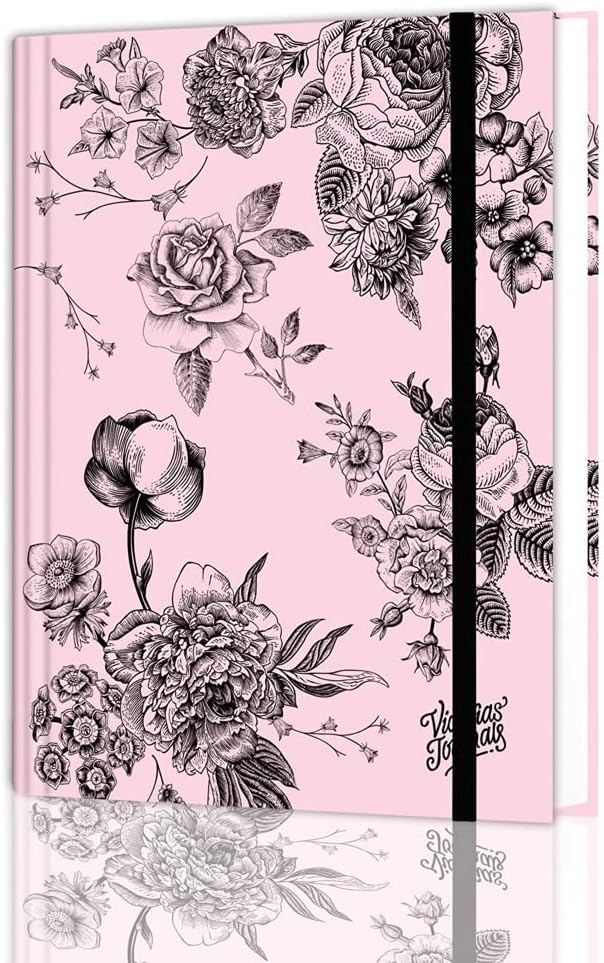 Journals 16,5x22,5 cm Gizli Spiralli Çizgili Defter Tarihsiz Not Defteri (Black & Pink Florals)