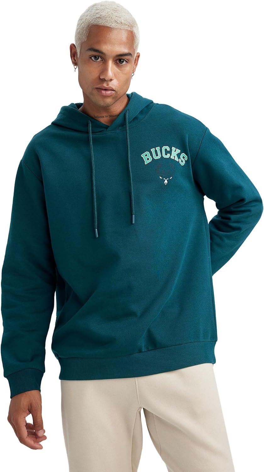 Erkek Fit NBA Milwaukee Bucks Standart Fit Kapüşonlu Sweatshirt