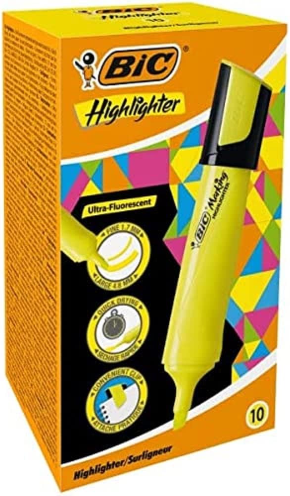 Marking Flat Highlighter Fosforlu Kalem 10'lu Kutu Sarı