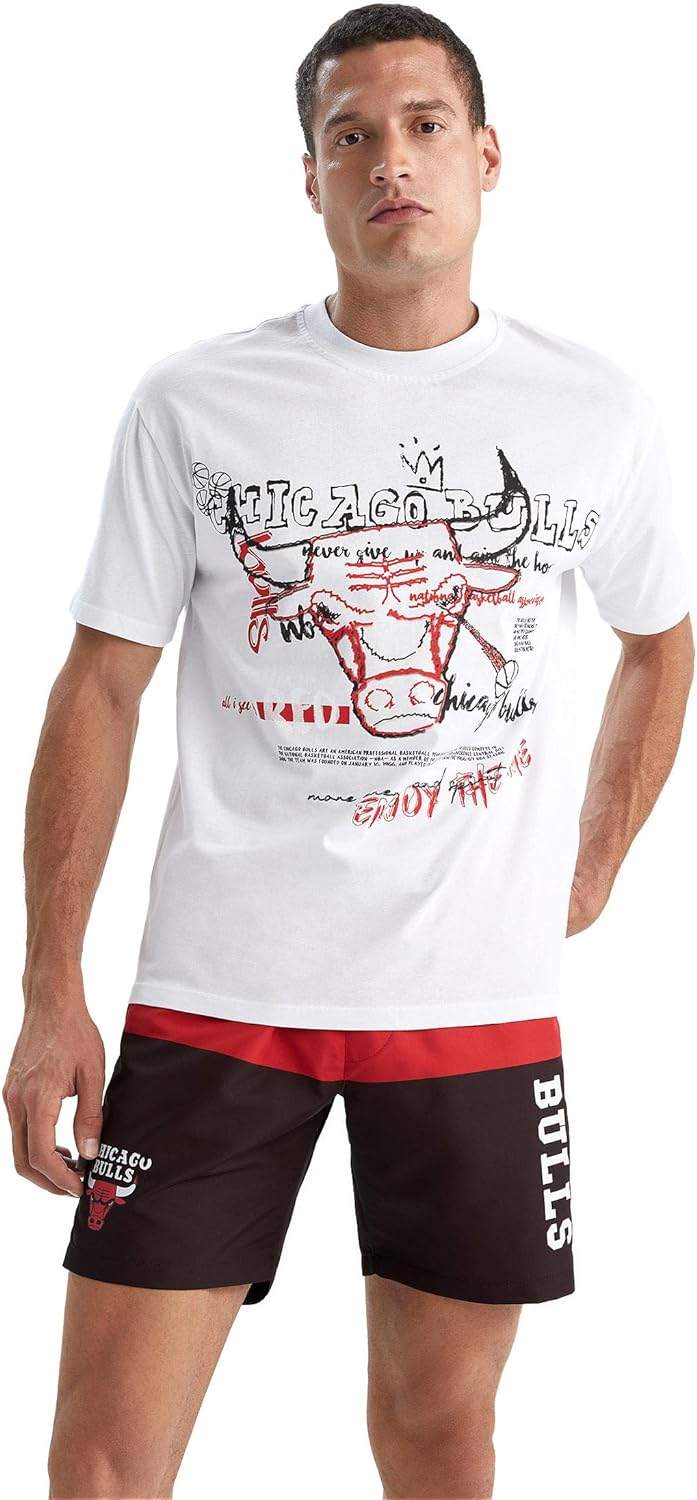 Erkek Fit NBA Chicago Bulls Boxy Fit %100 Pamuk Tişört