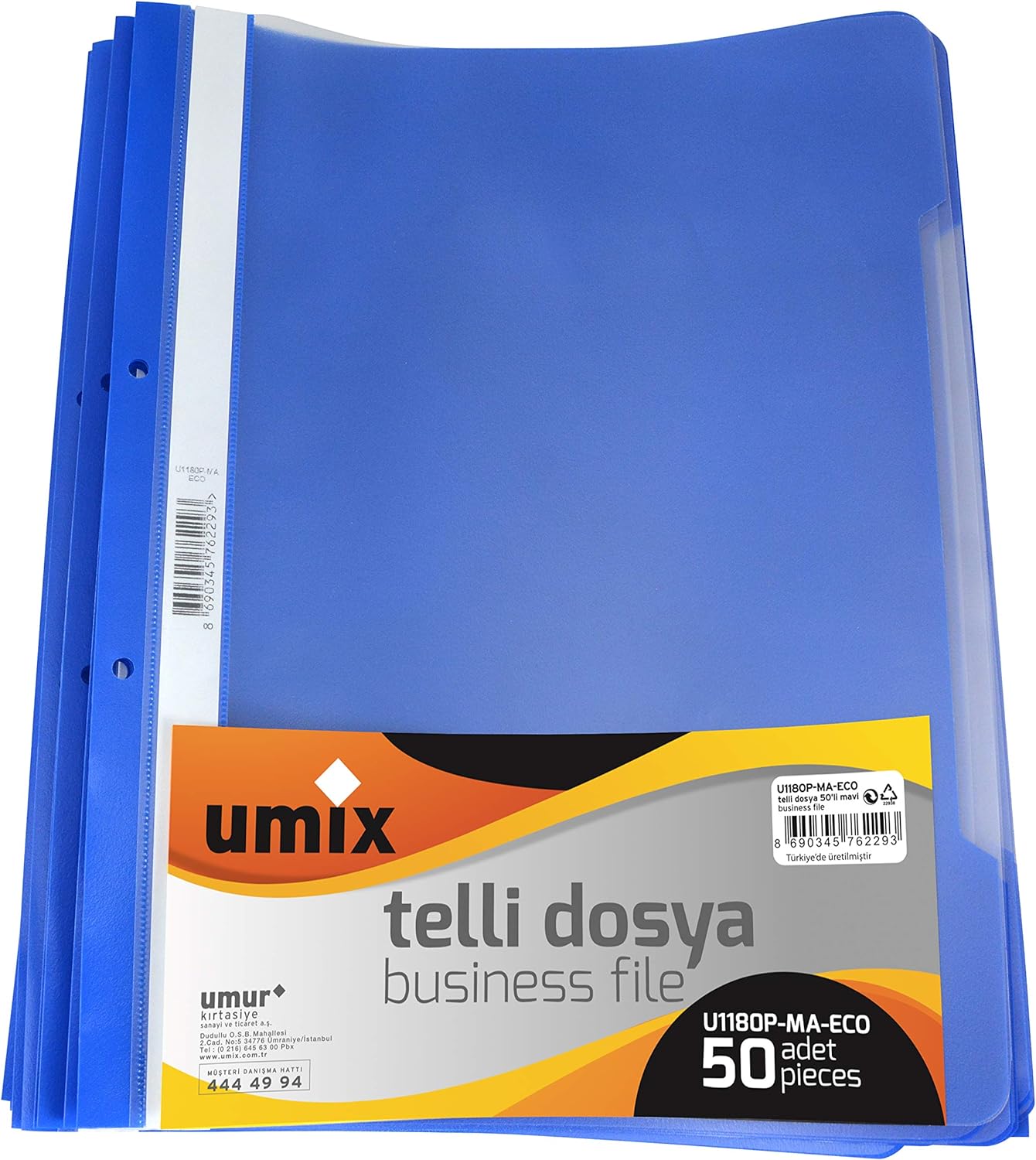 UMIX A4 TELLI DOSYA 50'LI MAVI