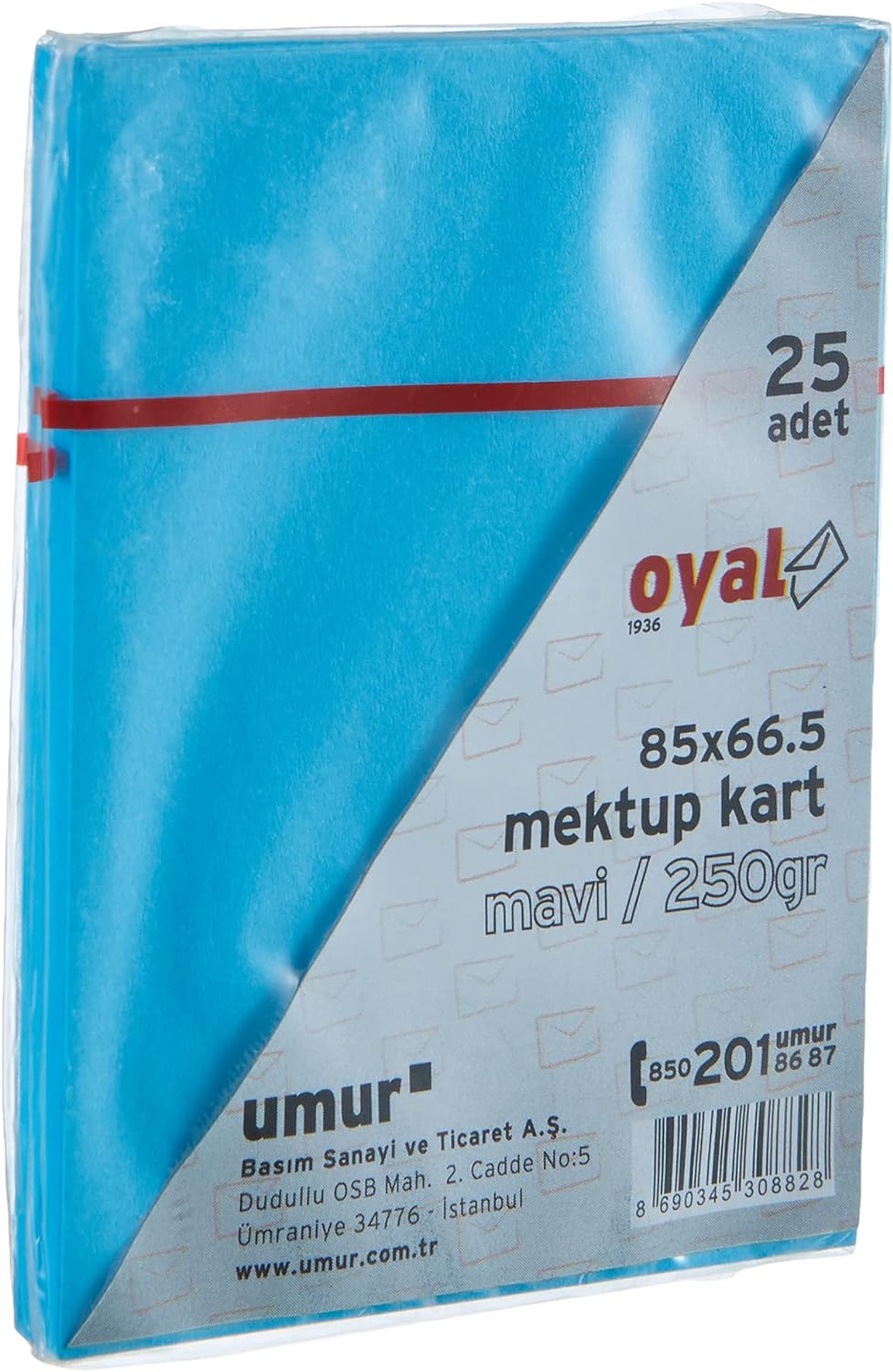 Mektup Kartı, 665 x 85 mm, 250 gr, 25'li, Mavi