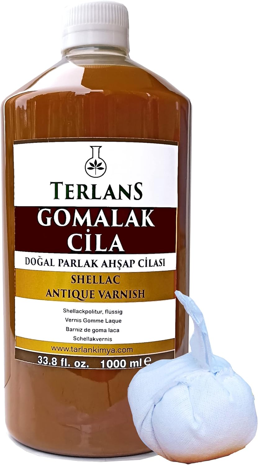 Terlans Doğal Ahşap Cilası Gomalak 1000 ml Shellac + Sürme Topu