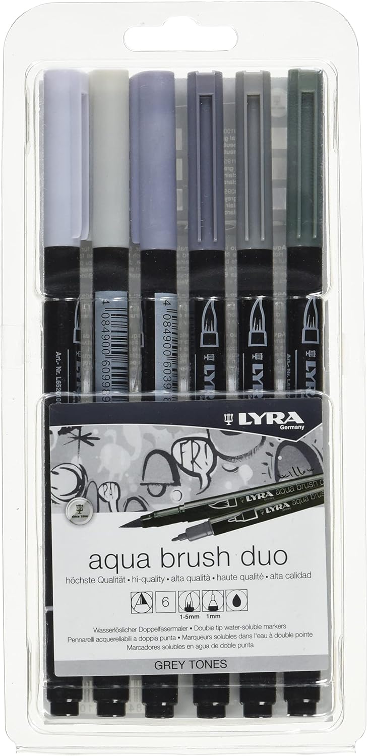 Lyra Aqua Brush Duo gri tonları, 6 renkli set 32