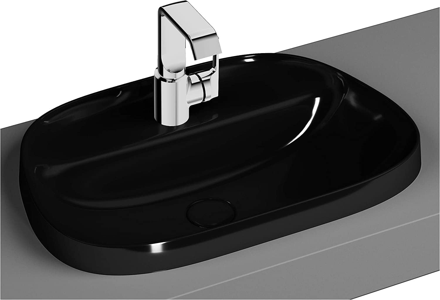 696B470-0041 Tezgah Üstü TV Lavabo, Armatür Bantlı,  Clean, 57 cm, Siyah