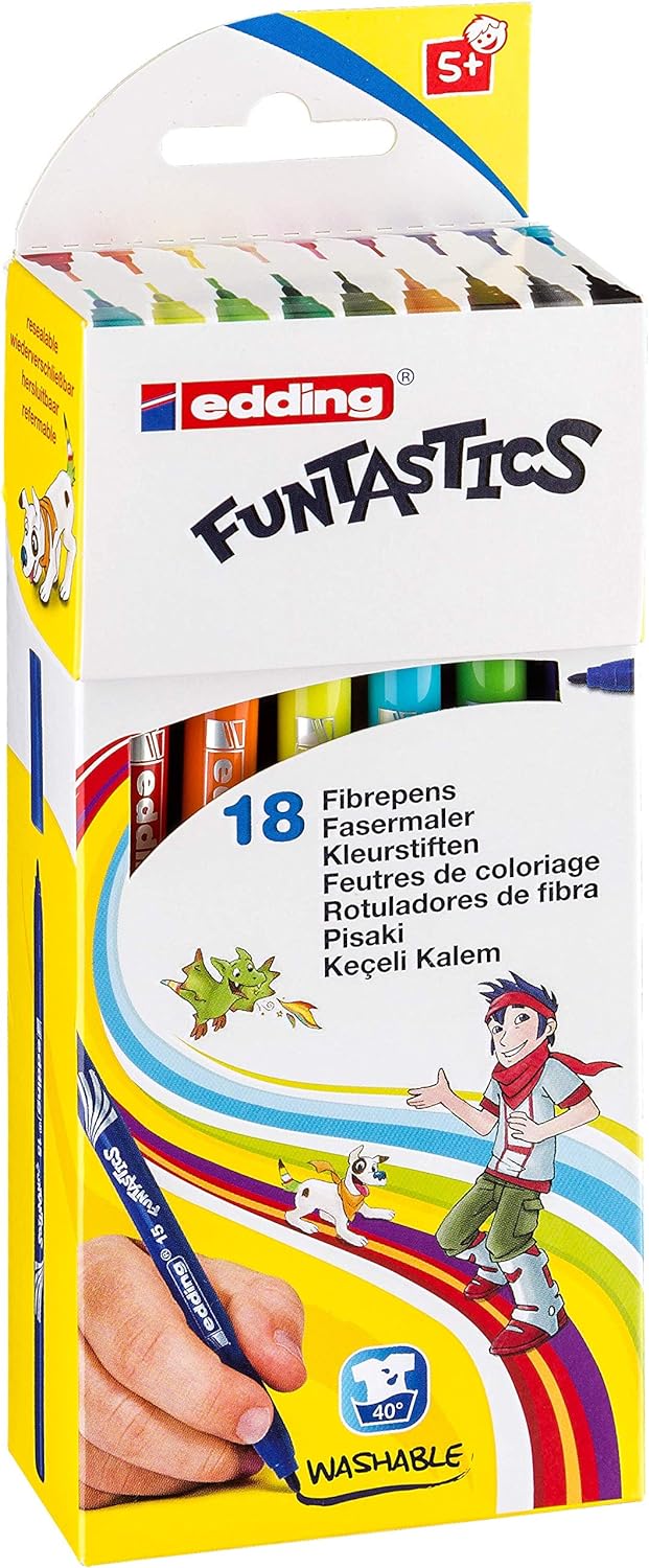  15 FUNTASTICS çocuklar için ince uçlu keçeli kalem 18'li set - 1 mm yuvarlak uç