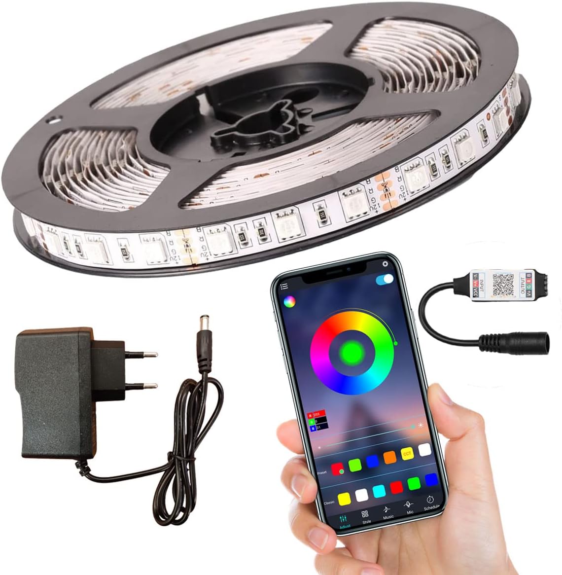 RGB Şerit Led Set Tak Çalıştır Bluetoothlu ve Müziğe Duyarlı 5050 3 Çipli İç Mekan Silikonsuz (3 Metre)