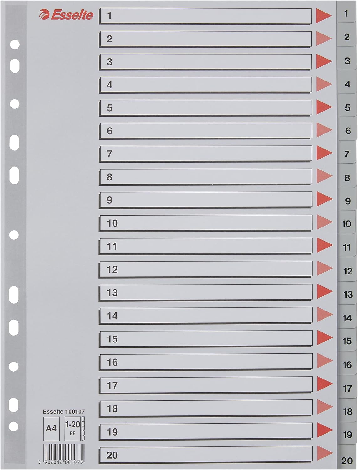 1-20 Rakamlı Separatör, A4, Gri, 100107