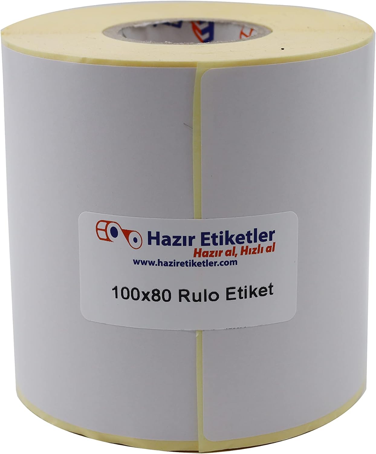 Kuşe Etiket 100mm x 80mm Ruloda 500 Adet 40mm Kuka Çapında Baskısız Barkod Yazıcı Etiketi