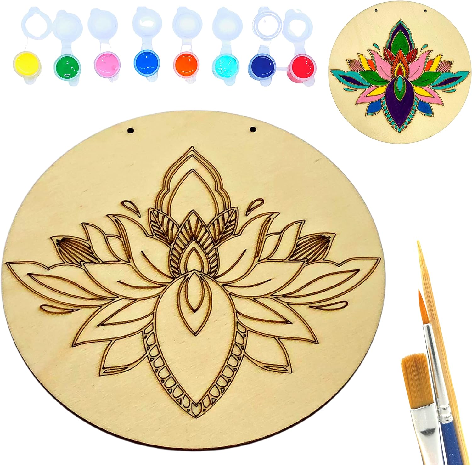 Lotus Mandala Ahşap Boyama Tuval Seti Hediye Hobi Kiti 20 Cm