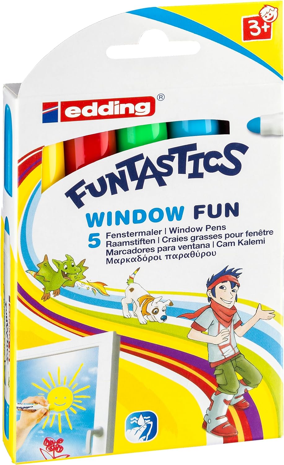 16 FUNTASTICS WINDOW FUN çocuklar için cam kalemi 5'li set karışık