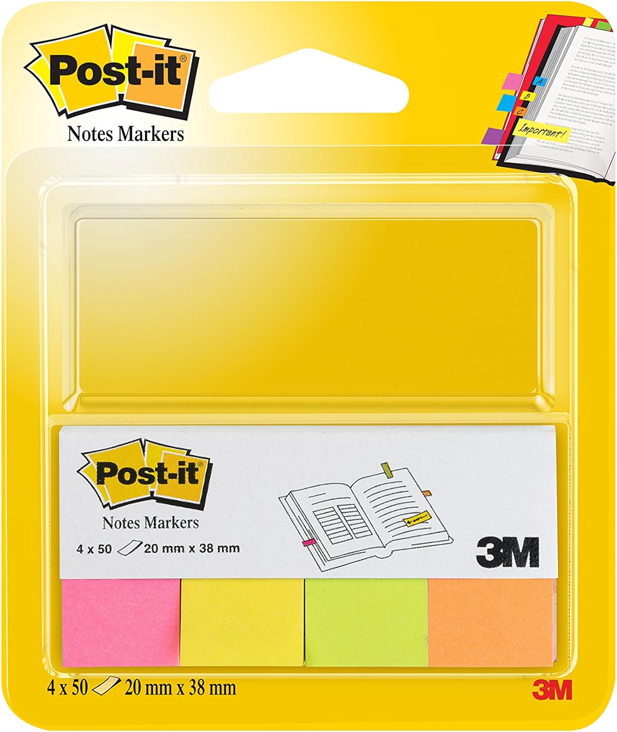 Post-It 670 – 4U, Page, 20 x 38 mm, 4 x 50 yaprak kılıf, Ultrablau, sarı, yeşil, pembe