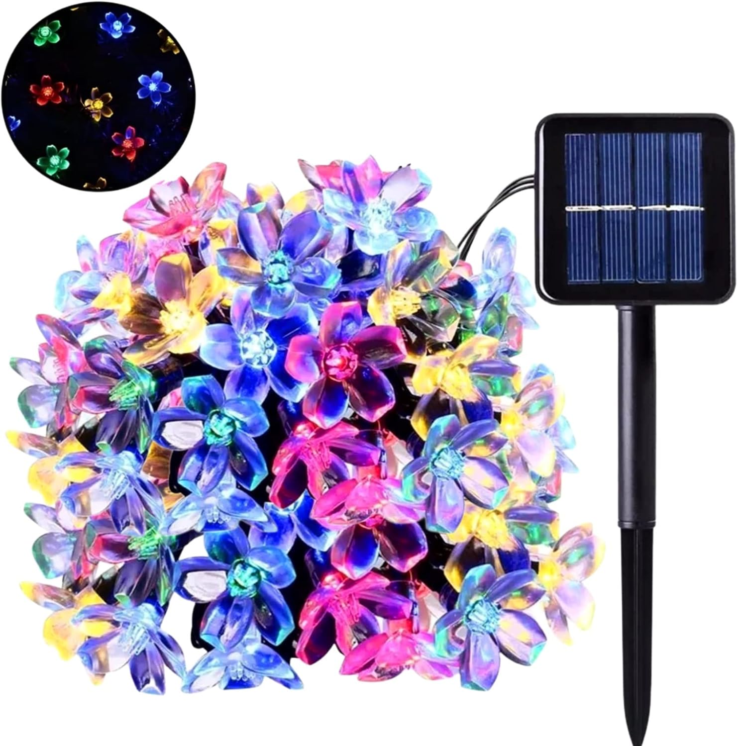 50 Ledli Solar Güneş Enerjili Kiraz Çiçeği Ip65 Su Geçirmez Solar Işık Zinciri 6 Metre Rgb 8 Renk Solar Lamba