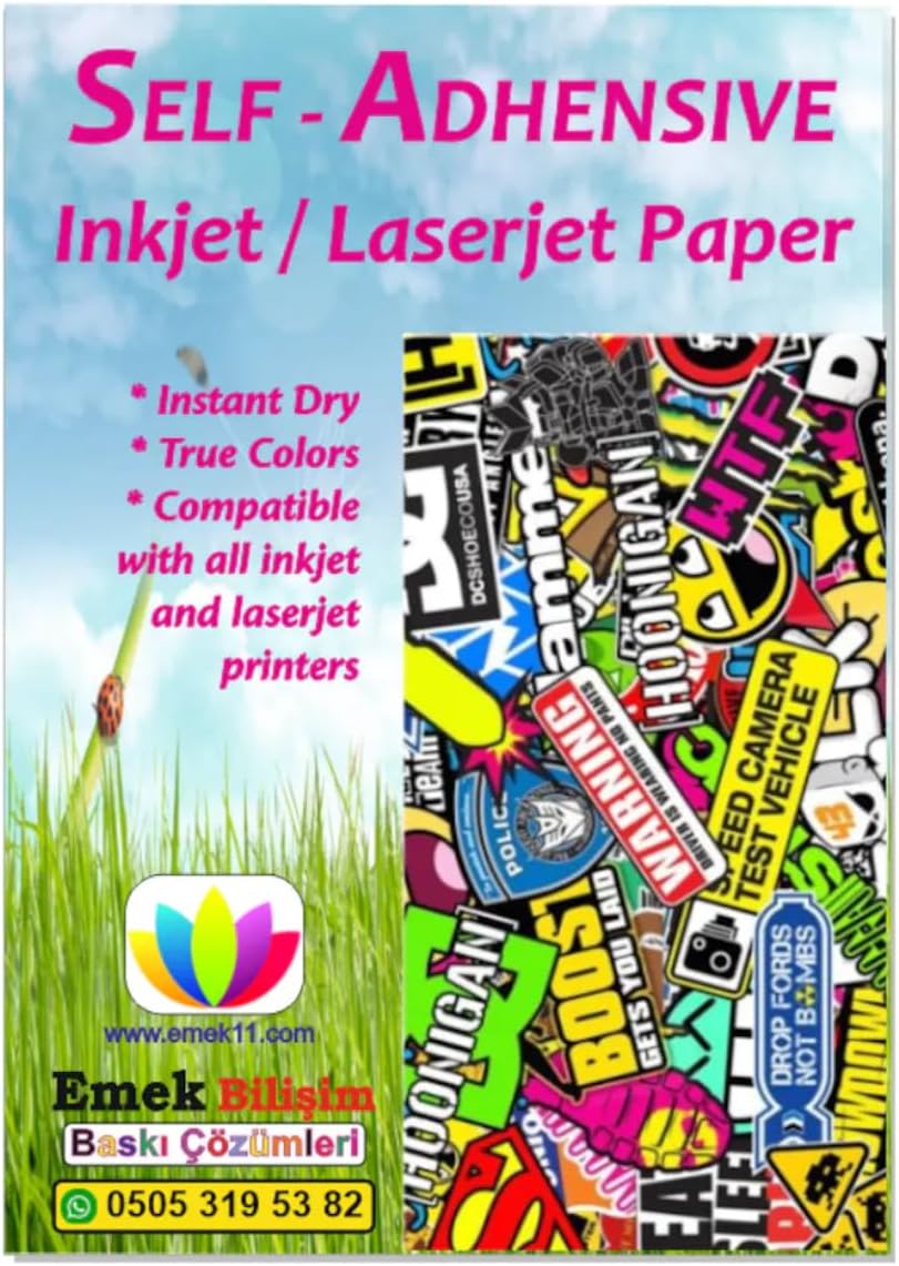 Inkjet Ve Laser Uyumlu Sticker Güçlü Yapışkanlı A4 Etiket Kağıdı MAT YÜZEYLİ 120gsm (20 yaprak)