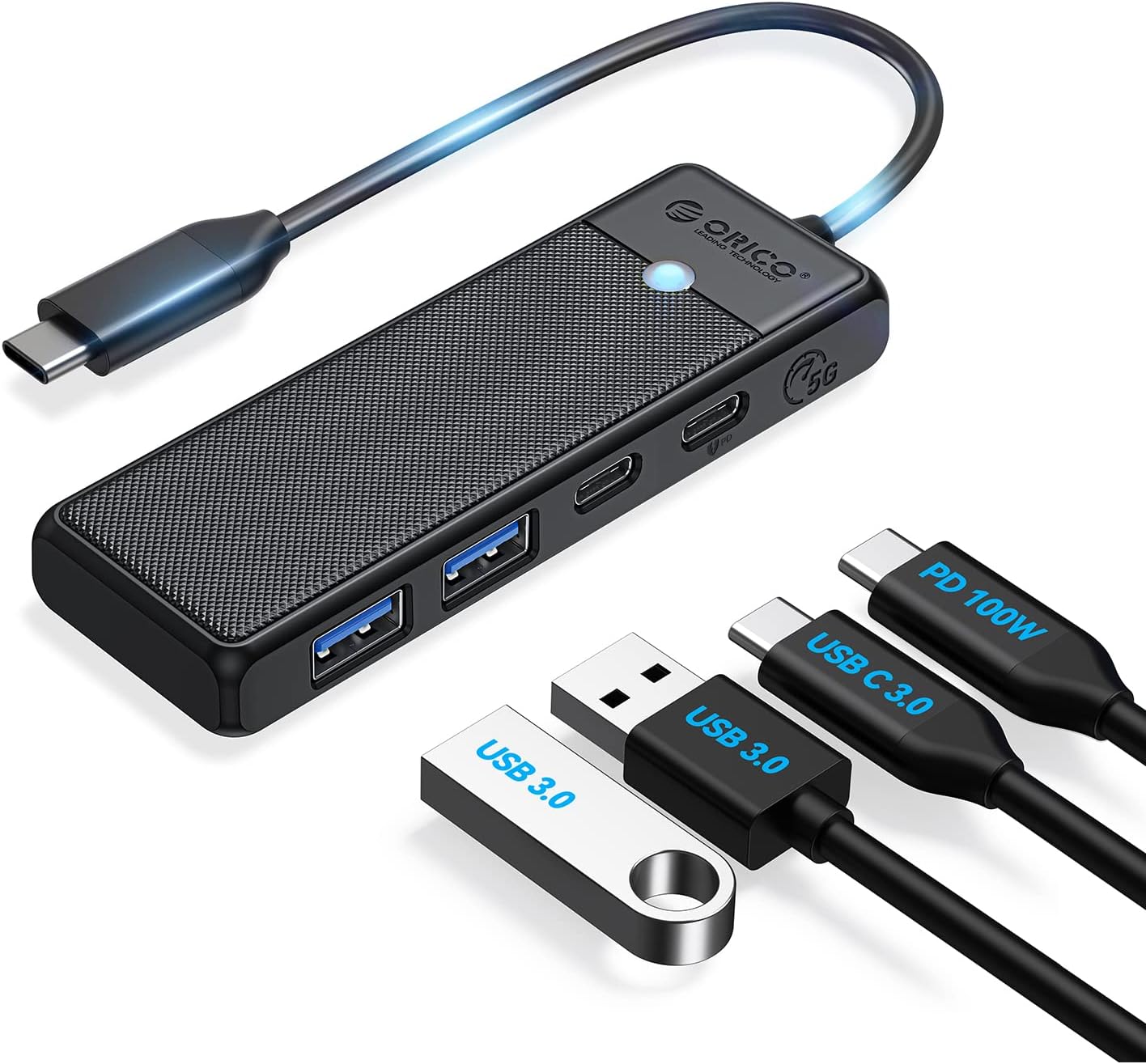 4 Portlu Type-C to USB 3.0 / Type-C PD 100W Yüksek Hızlı 5Gbps HUB Çoklayıcı Siyah