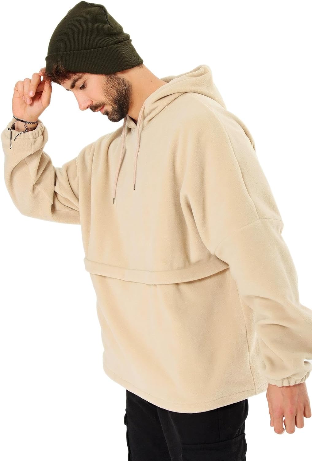 Erkek Kapüşonlu Oversize Outdoor  Polar Hoodie 21W801