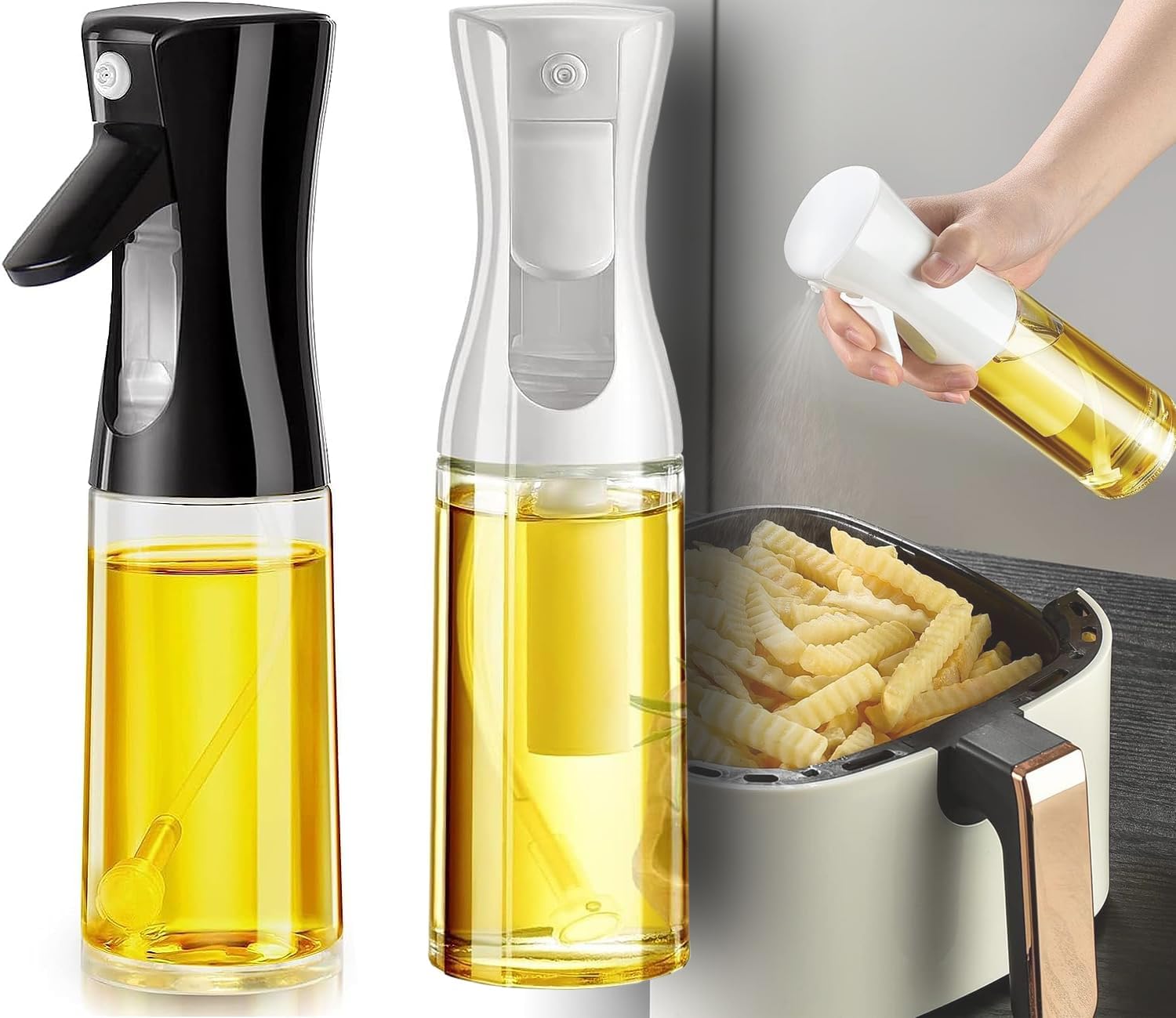 Airfryer Cam Sprey Yağdanlık, Birinci Sınıf, Akıtma Damlatma Yapmaz, Limon, Sirke, Yağ Püskürtücü 225 ml Airfryer Kızartma Izgara Salata İçin Yağlık (1 Adet)