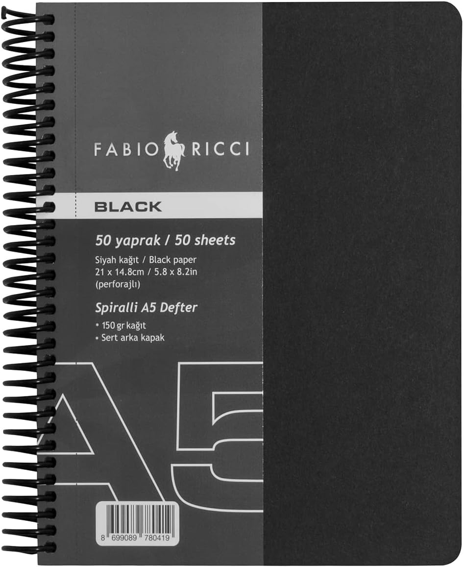 Fabio Ricci Black A5 14,8x21 cm Siyah Spiralli Çizim Defteri