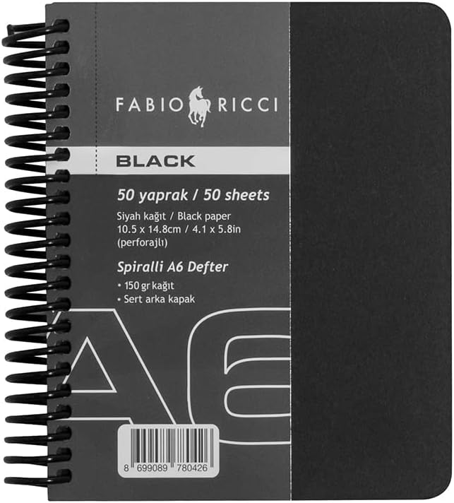 Fabio Ricci Black A6 10,5x14,8 cm Siyah Spiralli Çizim Defteri