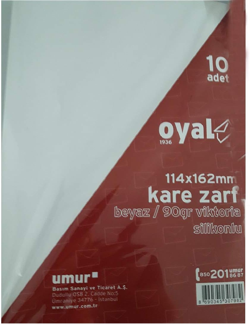 Zarf, 110 gr, Silikonlu, 10'lu, Beyaz