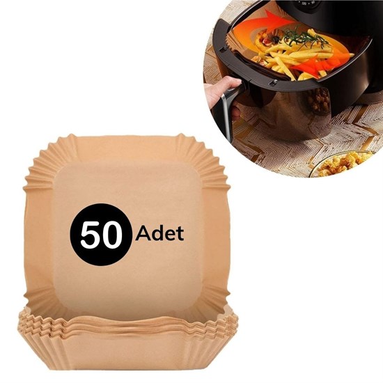 50 Adet Air Fryer Pişirme Kağıdı Tek Kullanımlık Hava Fritöz Yağ Geçirmez Yapışmaz Kare Tabak Model (606)